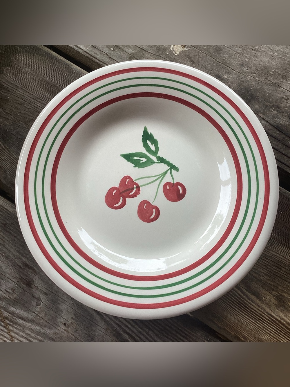 Tag Vintage Cherry Stripe Luncheon Plates - set of 4